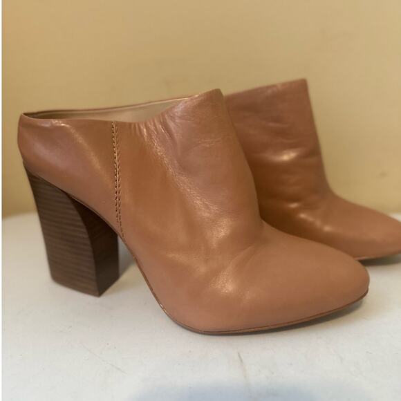 Pour La Victorie Mules Block High Heels Bootie Beige Leather Women's Sz 9.5 - Picture 8 of 11
